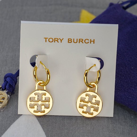 Tory Burch Jewelry - Tory Burch Logo Dangle Huggie Hoop Earrings (Brand New with Dust Bag)